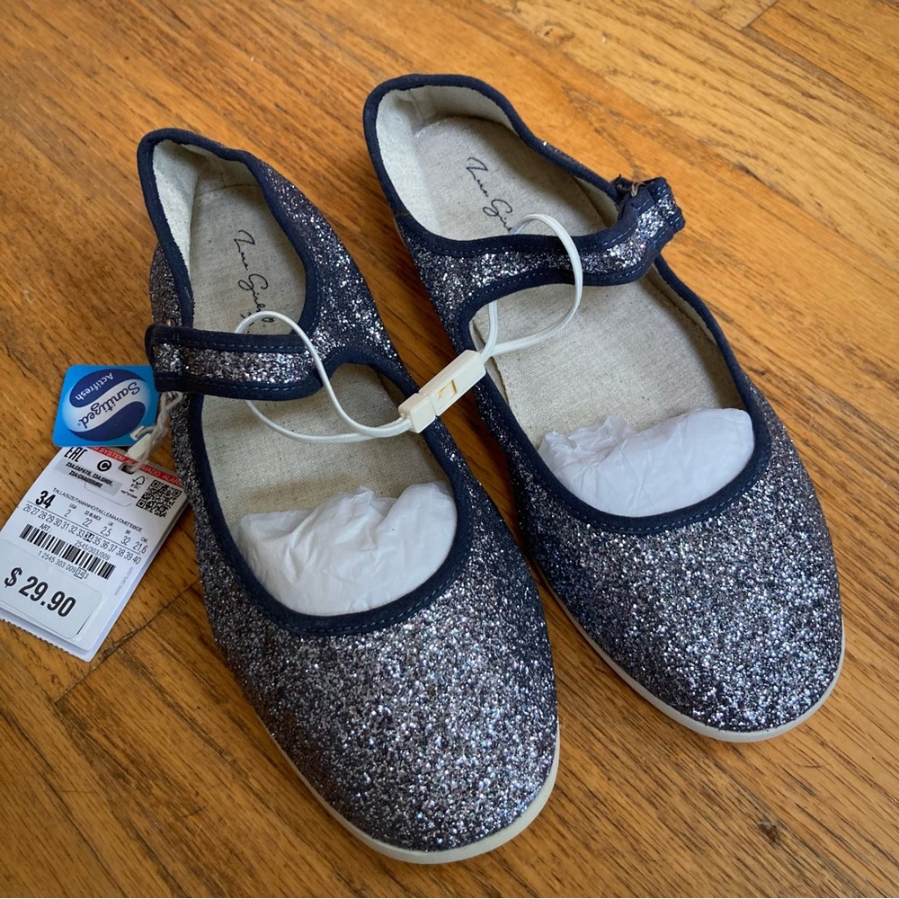 Zara Glittery Navy Mary Jane’s Dress Shoes